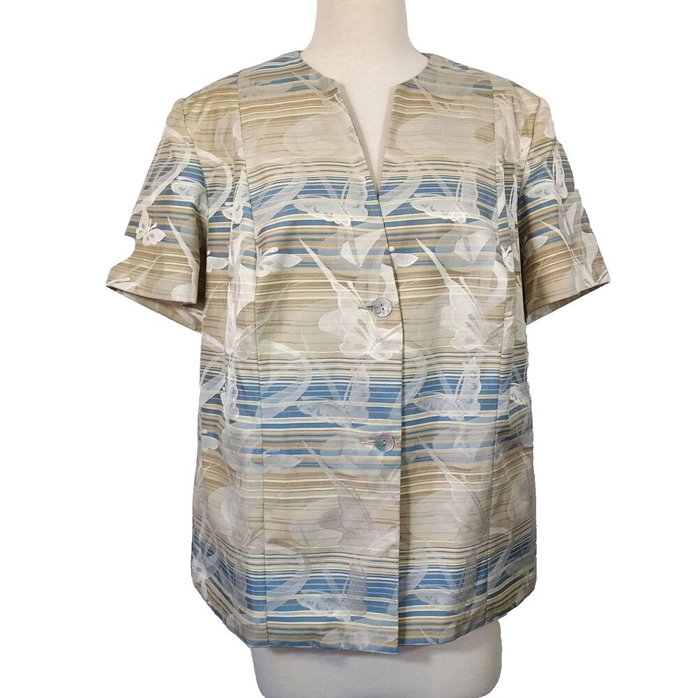 Alfred Dunner Short Sleeve Lined Jacket Women 18W Butterfly Print Button Up NWT